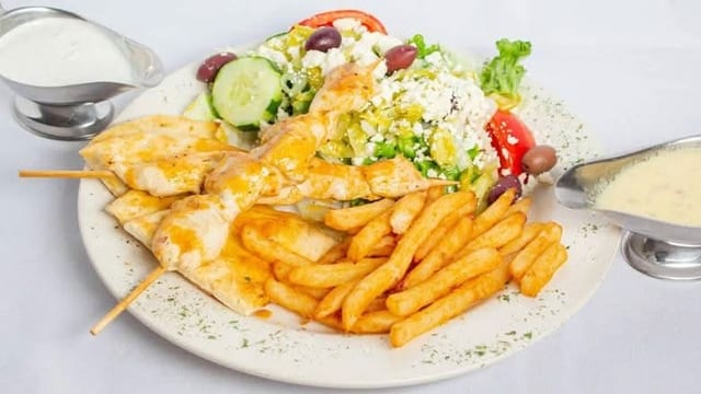 Chicken Souvlaki Platter.